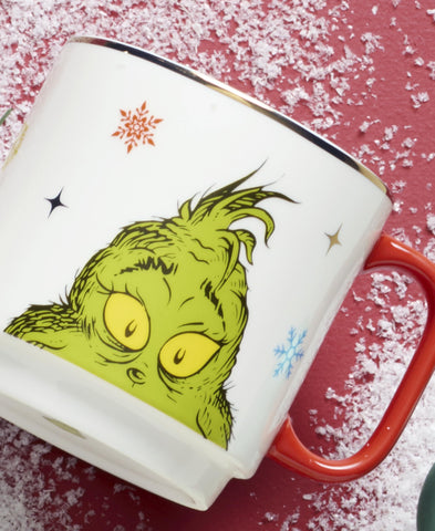 Lenox Merry Grinchmas handle detail showing comfortable grip, secure hold benefit