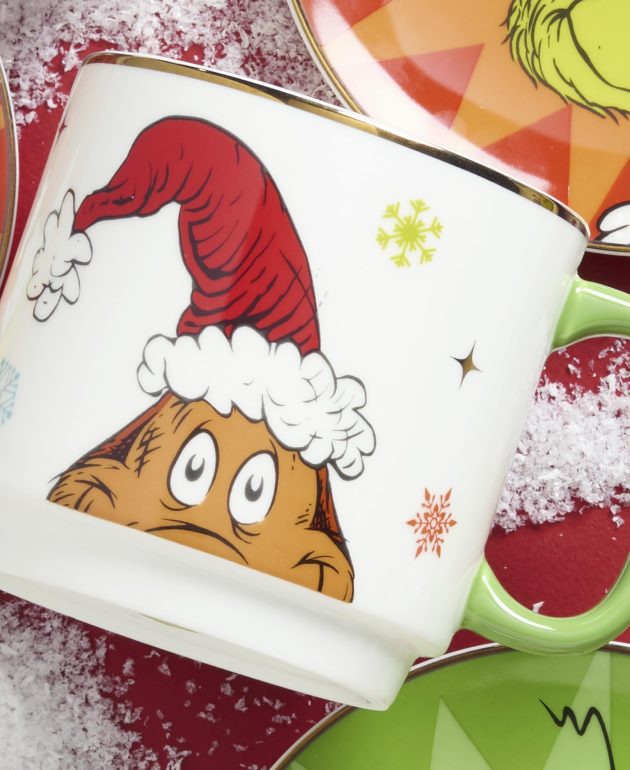 Lenox Merry Grinchmas next to a spoon for scale showing true size, accurate proportion benefit