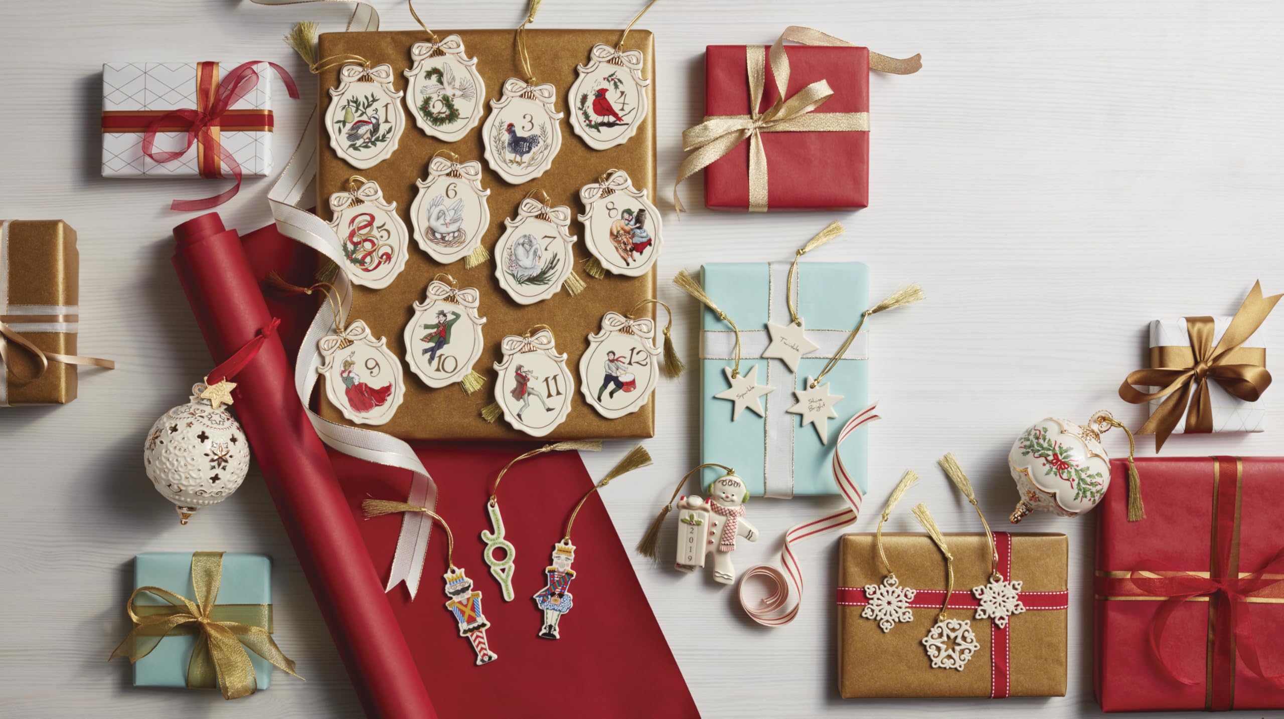 Lenox snowflake tied to a wrapped gift, elevating presentation with reusable charm