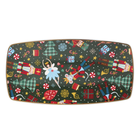 Lenox tray front view showing festive Nutcracker artwork and elegant presentation benefit
