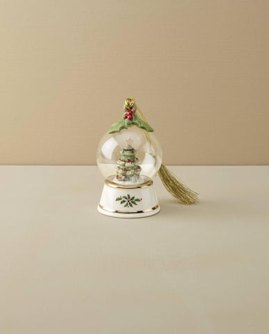 Lenox close-up of miniature tree inside globe, reveals delicate painted details