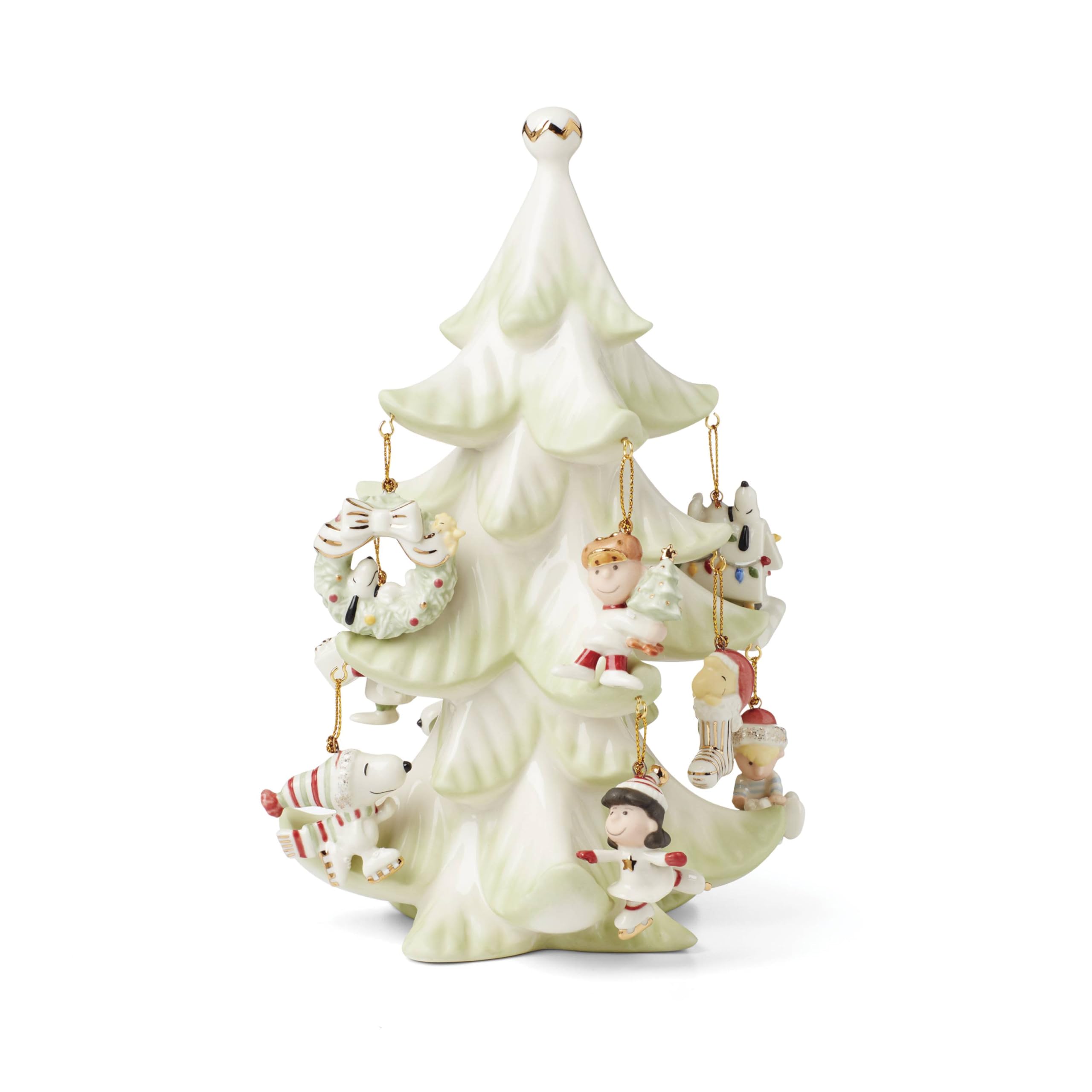 Lenox Peanuts front view showing all characters and gold accents, enhancing festive display