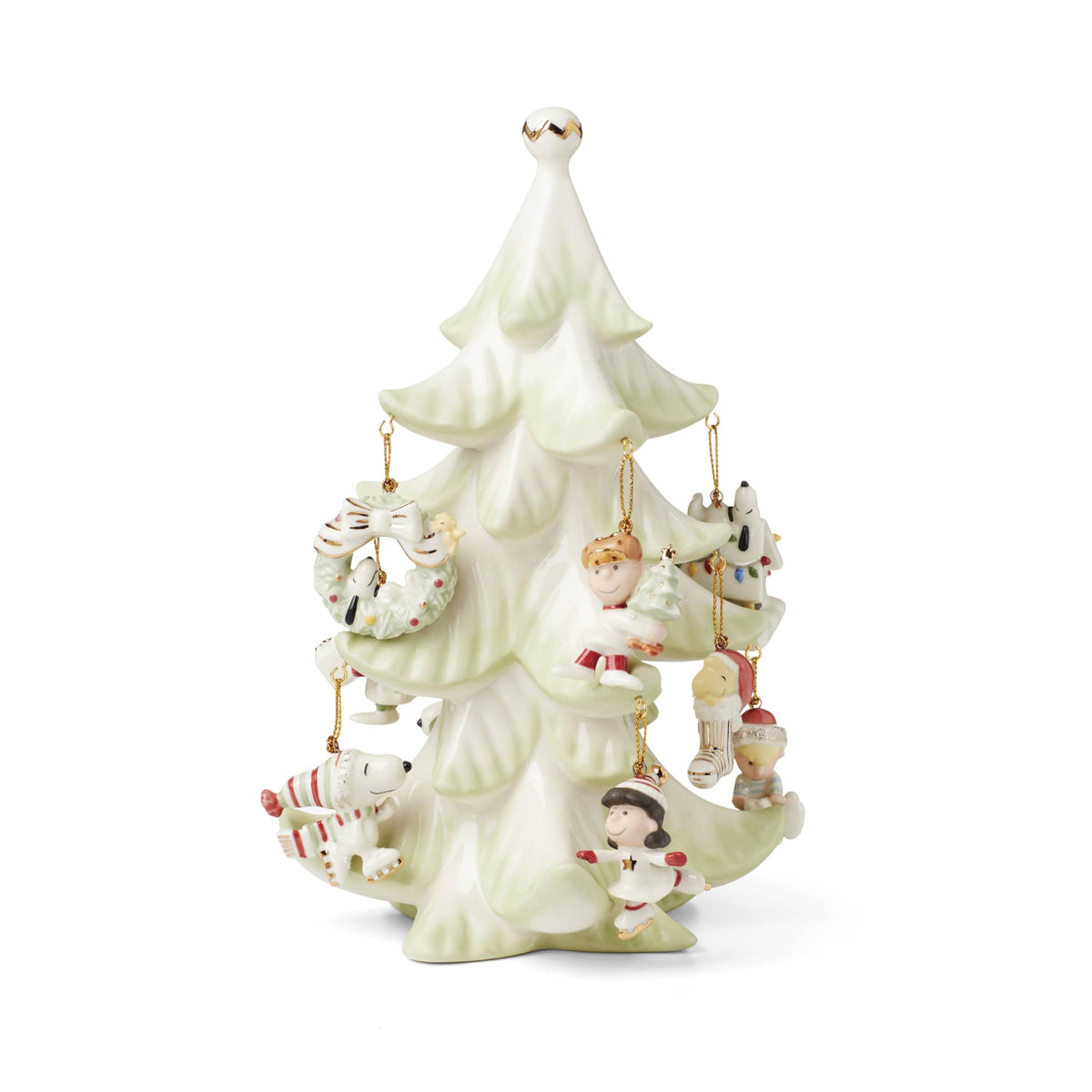 Lenox Peanuts front view showing all characters and gold accents, enhancing festive display