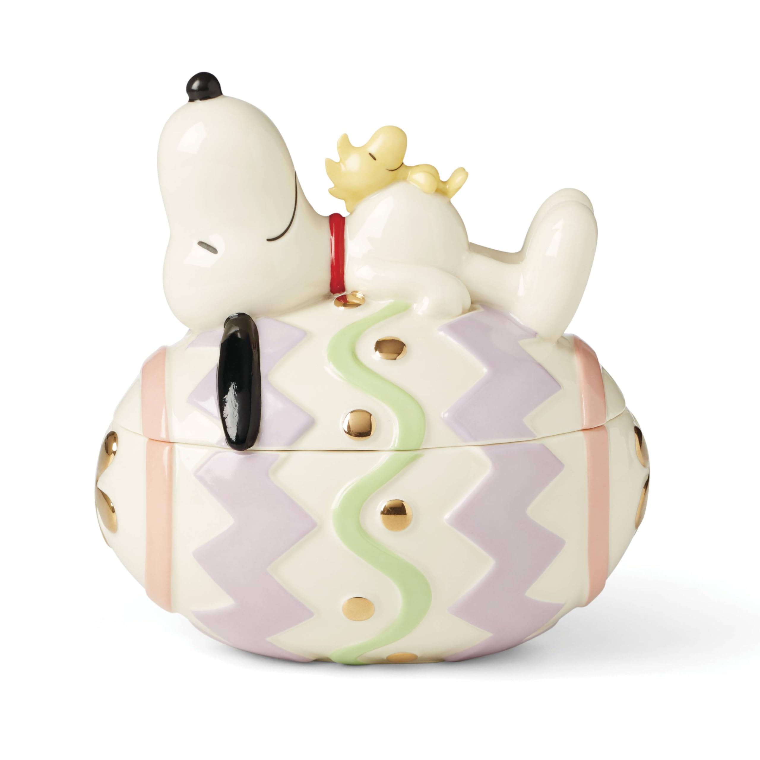 Lenox Snoopy Easter candy jar front view showing charming design and tabletop appeal