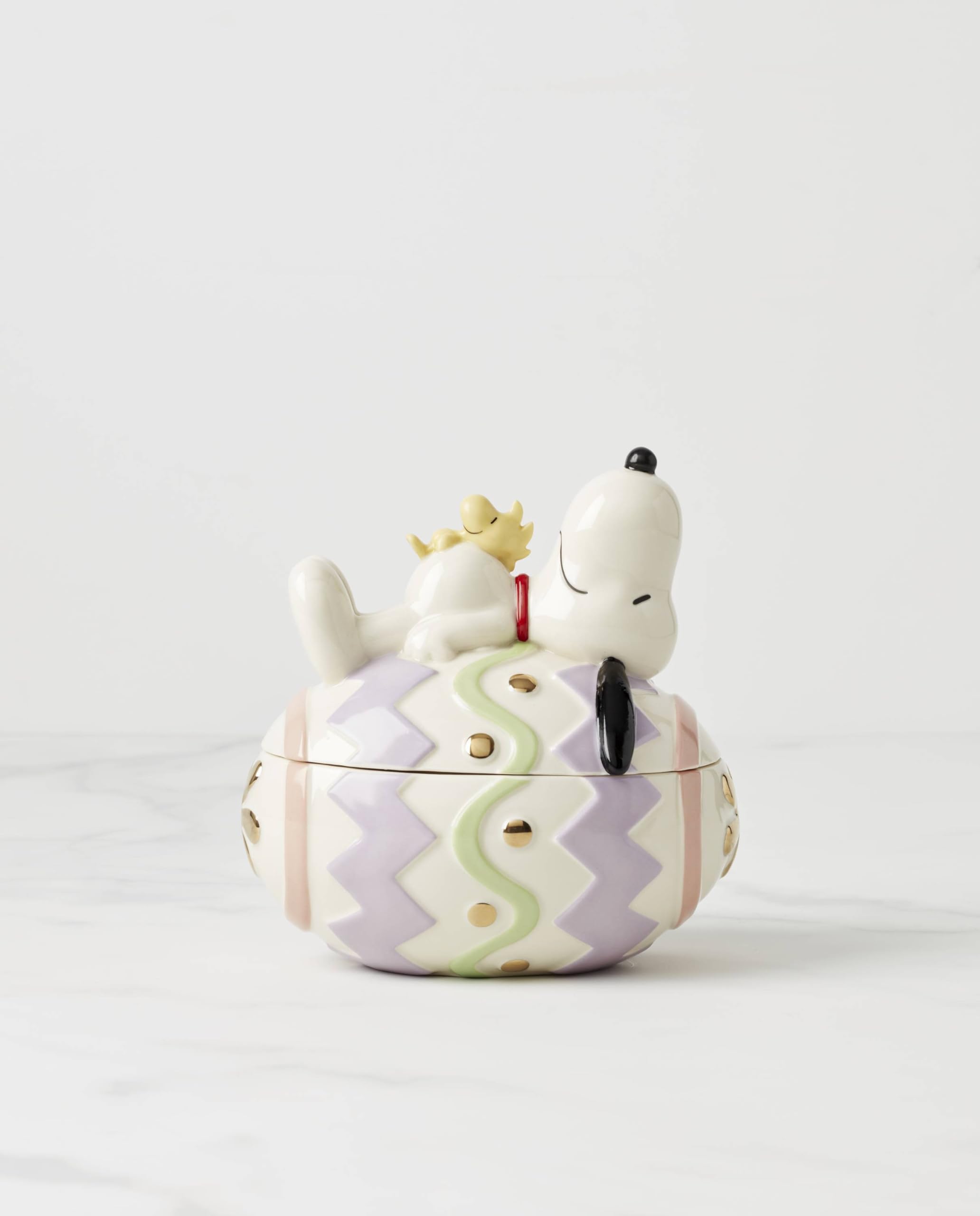 Lenox Snoopy Easter jar side profile demonstrating compact shape and decorative use
