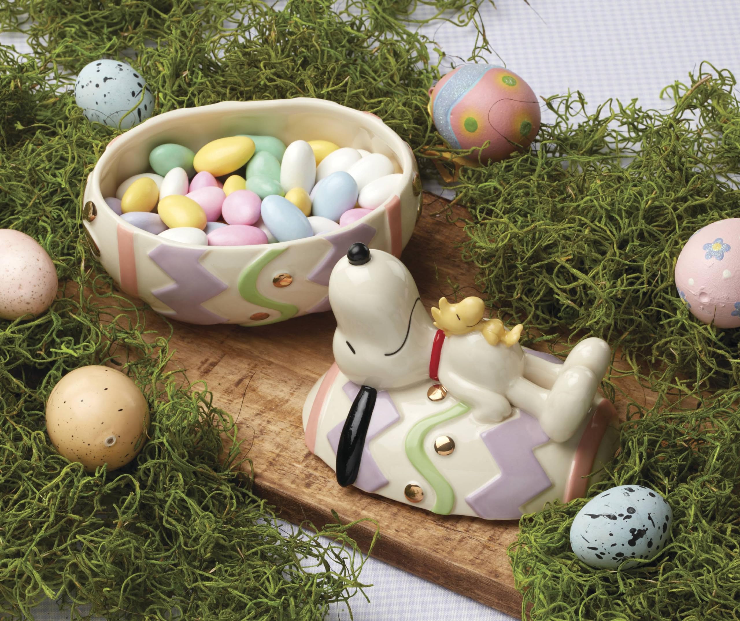Lenox Snoopy Easter jar wrapped as a gift showing presentation and gifting appeal