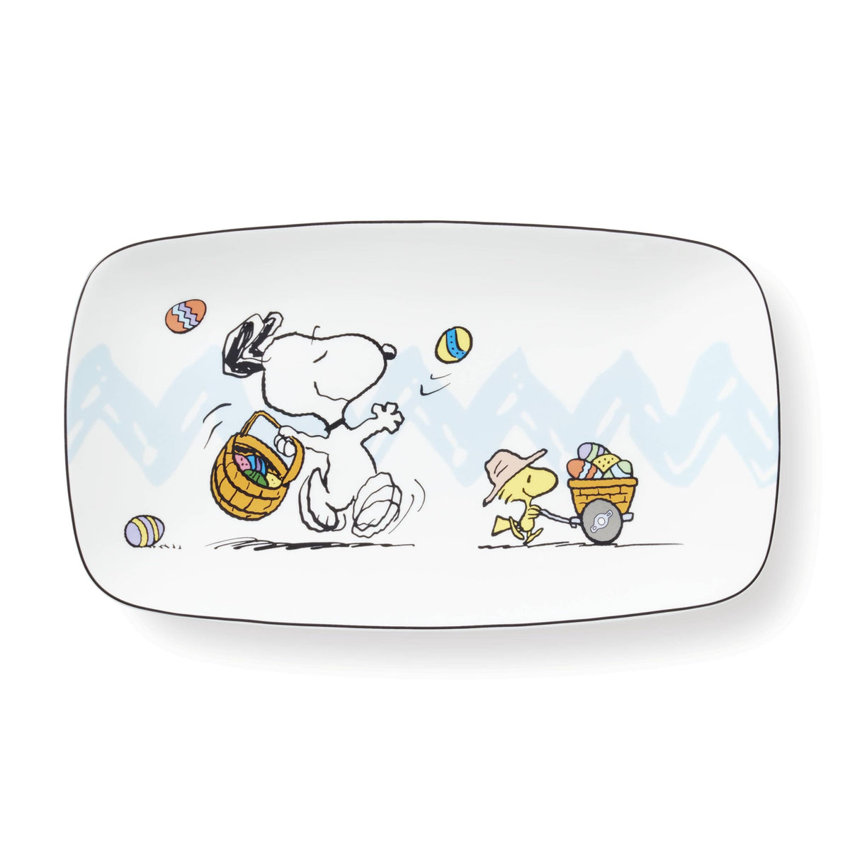 Lenox Snoopy tray front view showing full Easter design and serving benefit