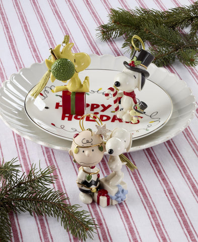 Lenox ornament packaging and back showing gold cord and branded labeling