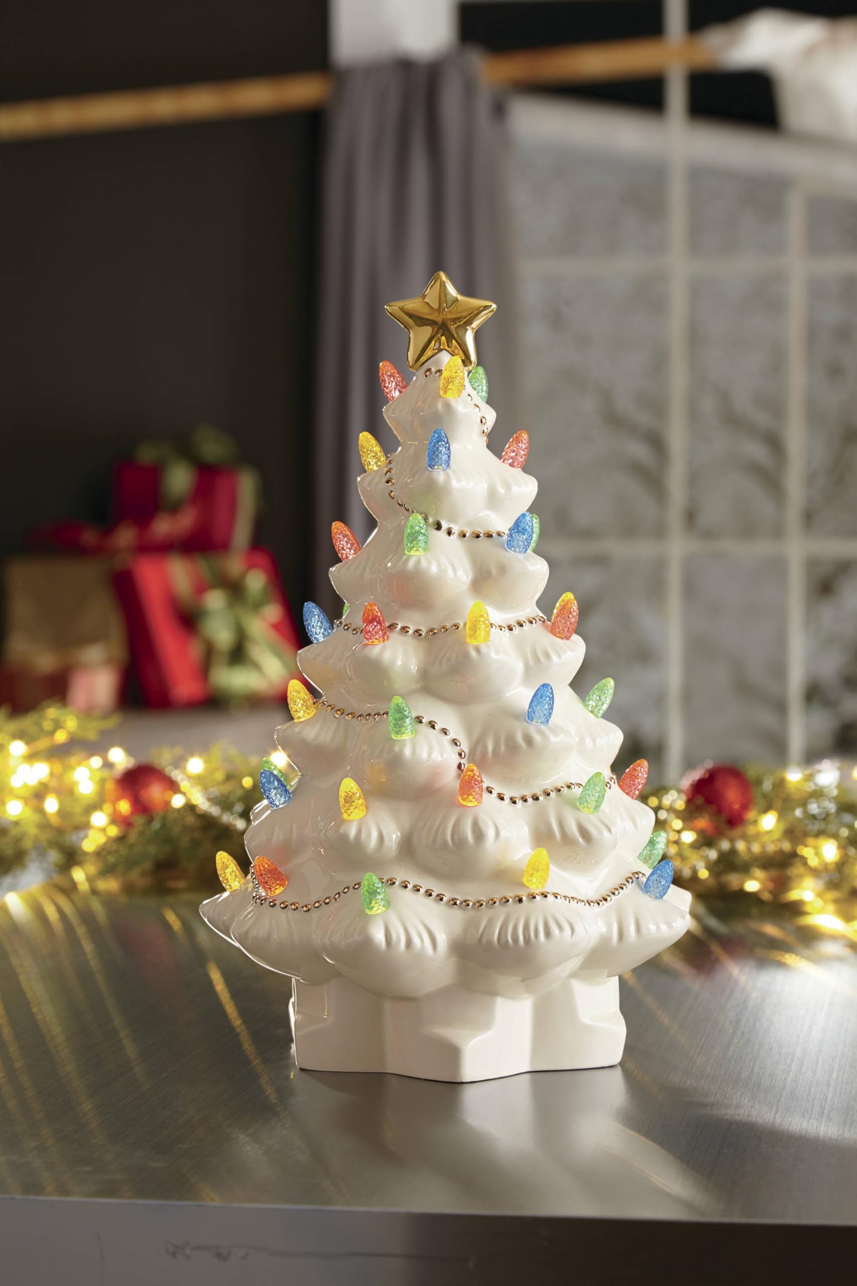 Lenox tree beside wrapped gifts illustrating gift-ready holiday style