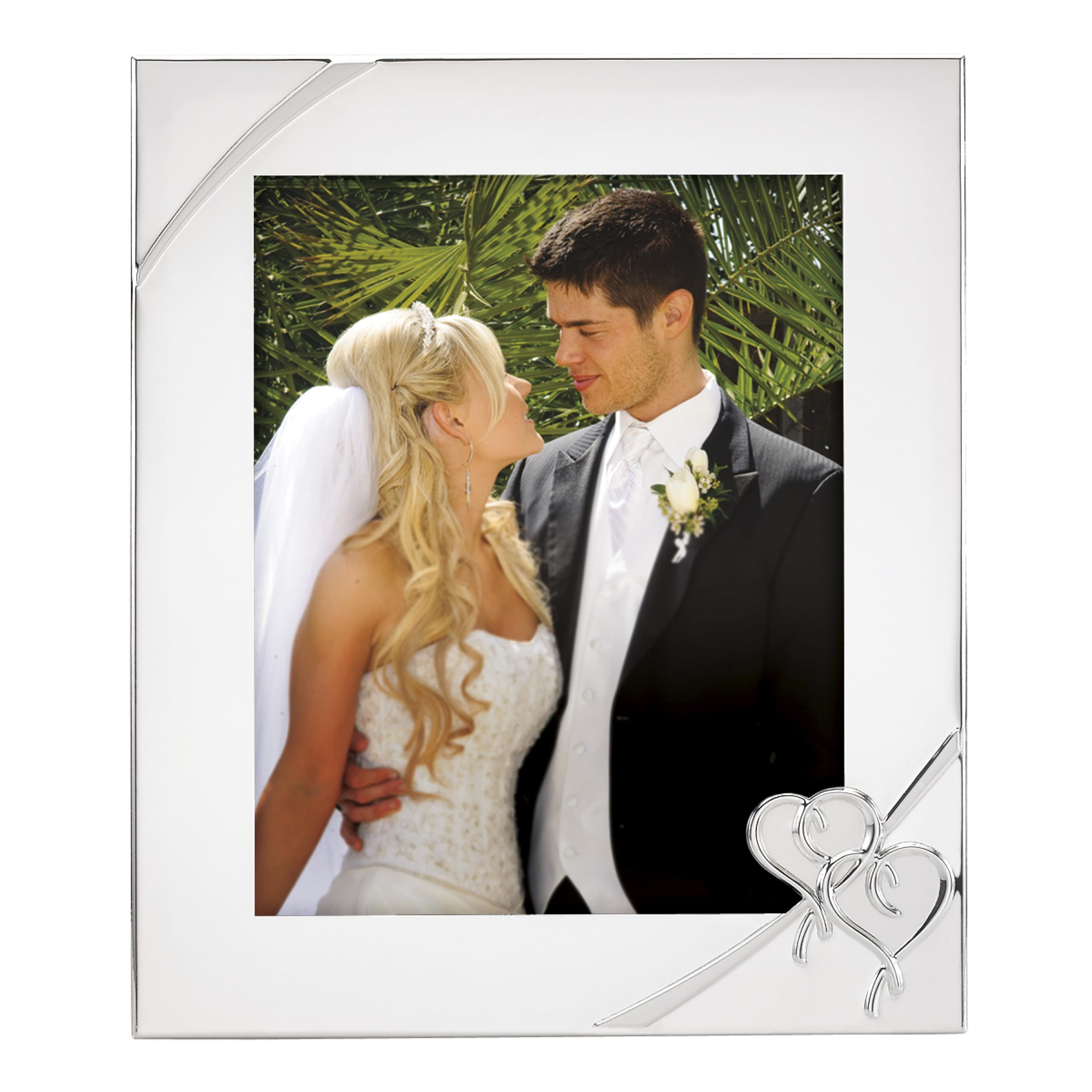 Lenox frame front view showing silverplate finish and 8x10 photo display benefit