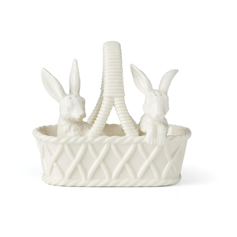 Lenox bunny set front view showing rabbits and basket for charming table decor