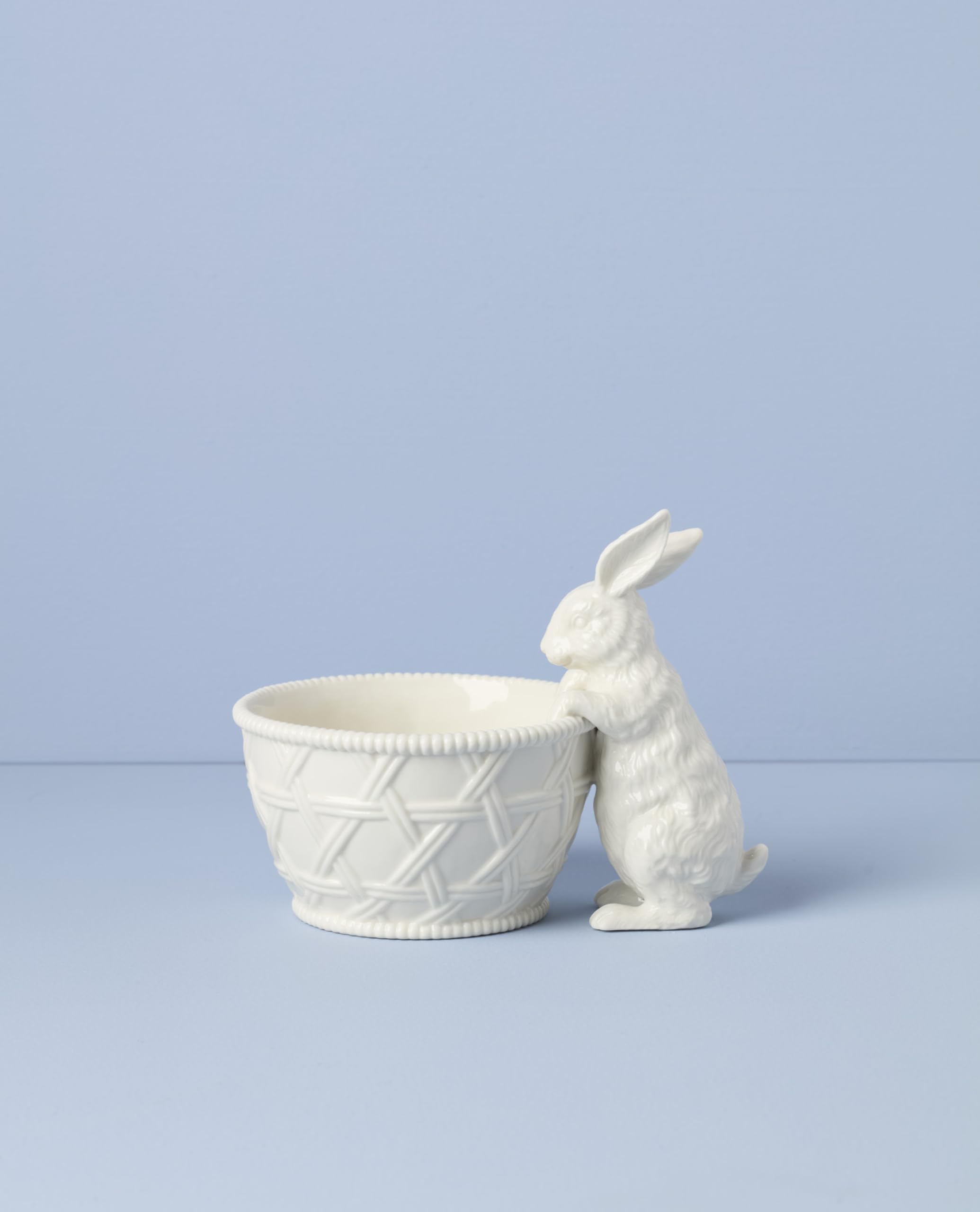 Lenox Wicker Creek Bunny side profile highlighting shape and stable base for serving
