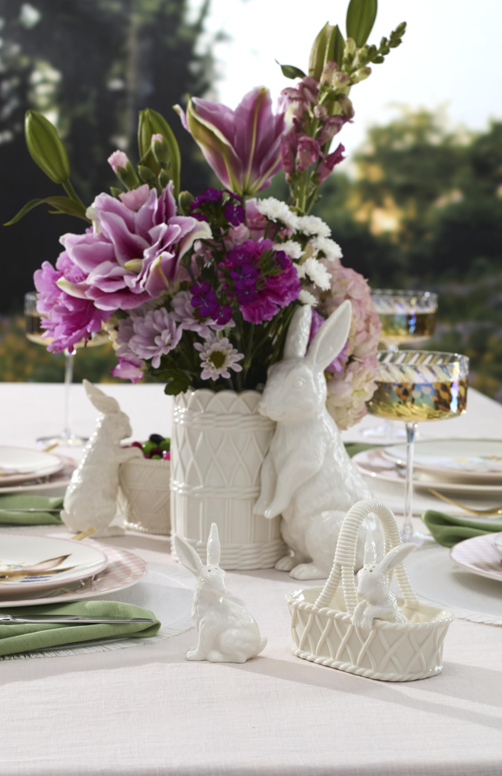 Lenox Wicker Creek Bunny filled with candy showing festive serving use