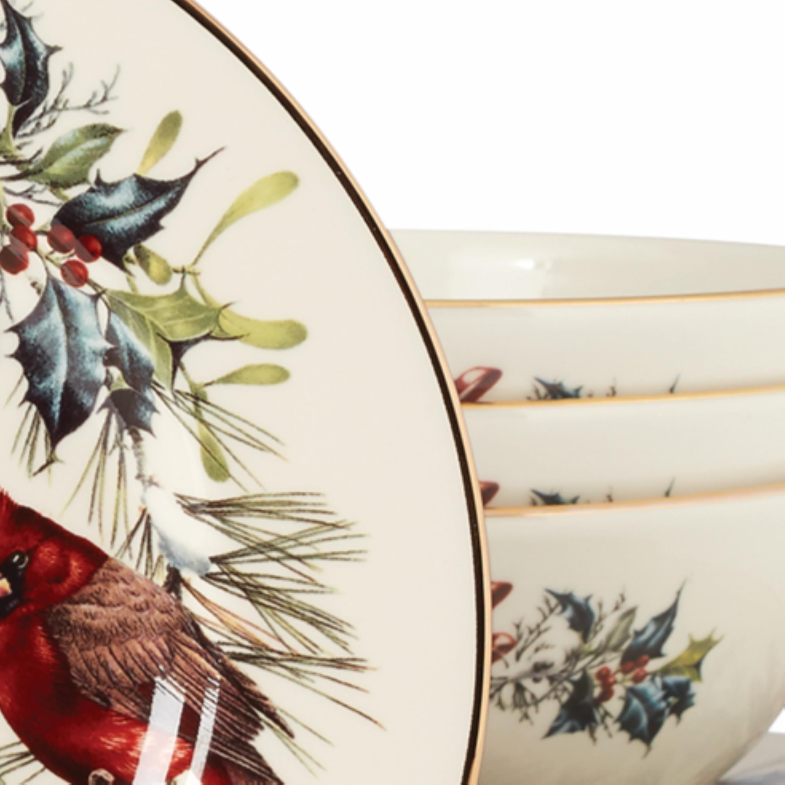 Lenox winter greetings dinner plate closeup with bird motif and elegant porcelain finish