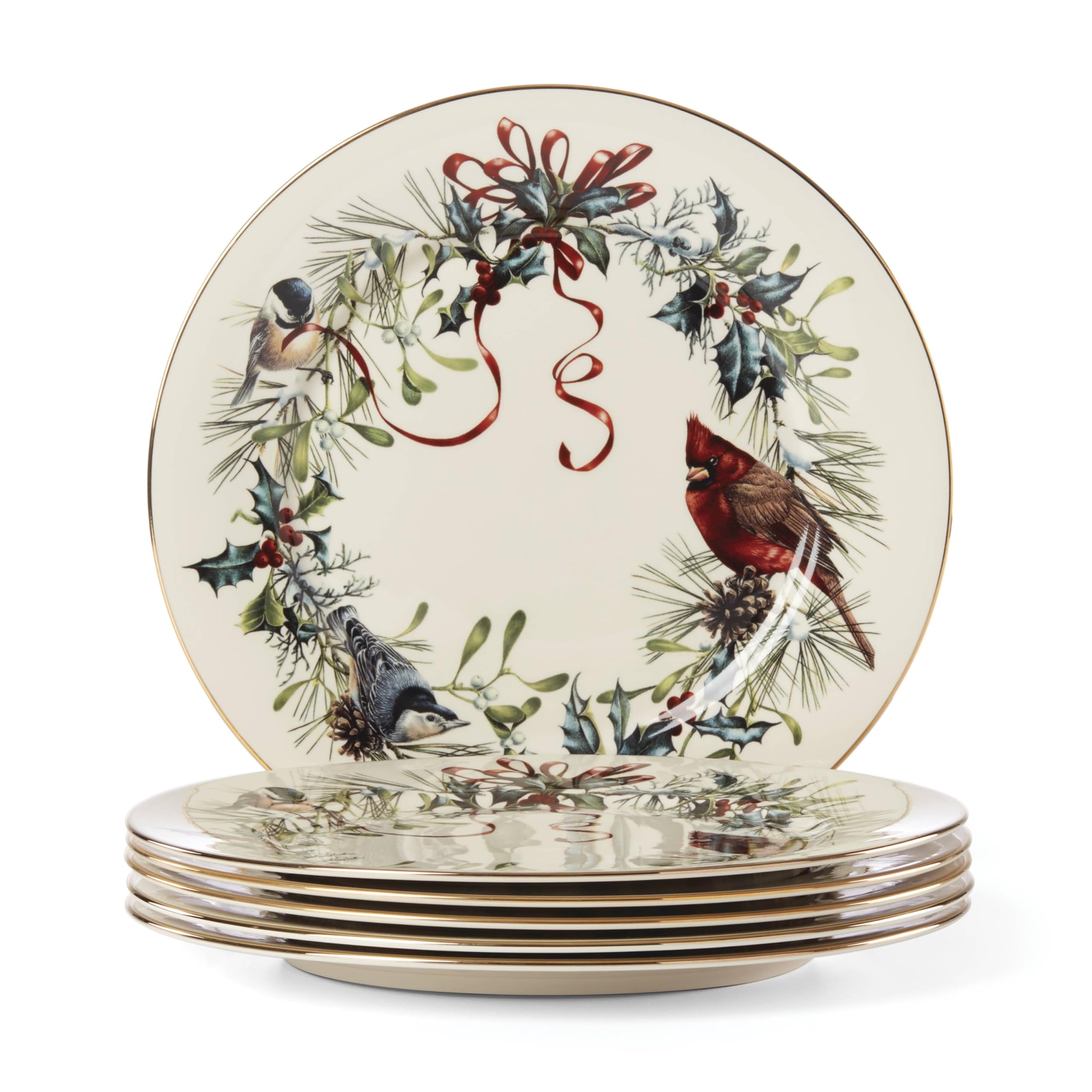 Lenox plate front view showing winter bird design and festive appeal