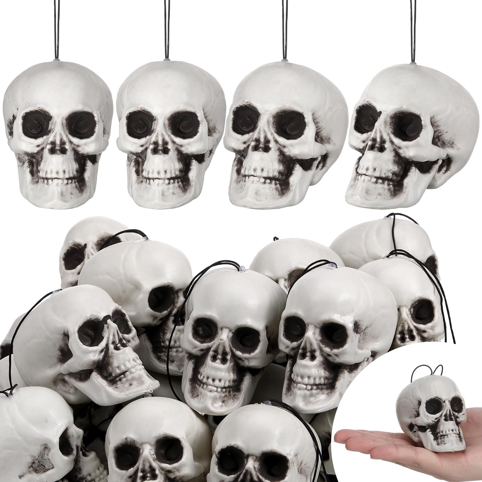Lenwen front packaging showing 24 skull ornaments and clear contents benefit visibility