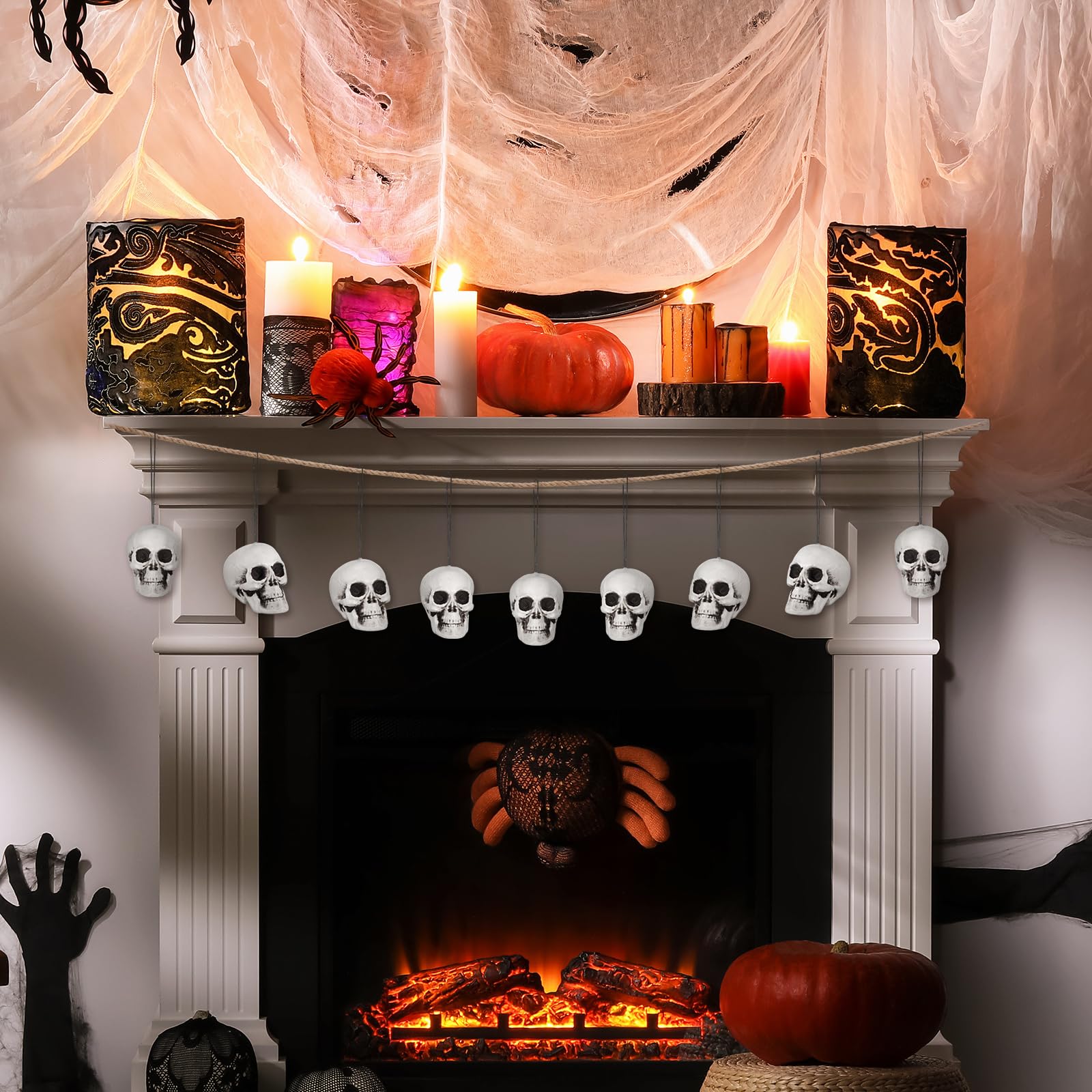Lenwen skulls used in table centerpiece adding dramatic party decoration