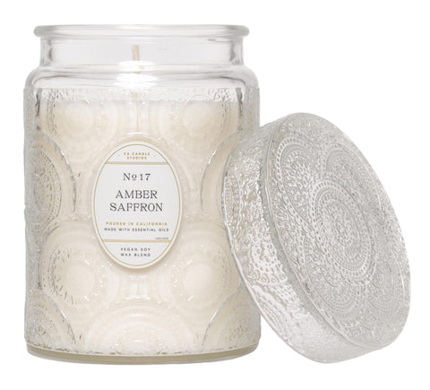 LEOBEN COMPANY embossed jar front view showing elegant texture and decorative appeal