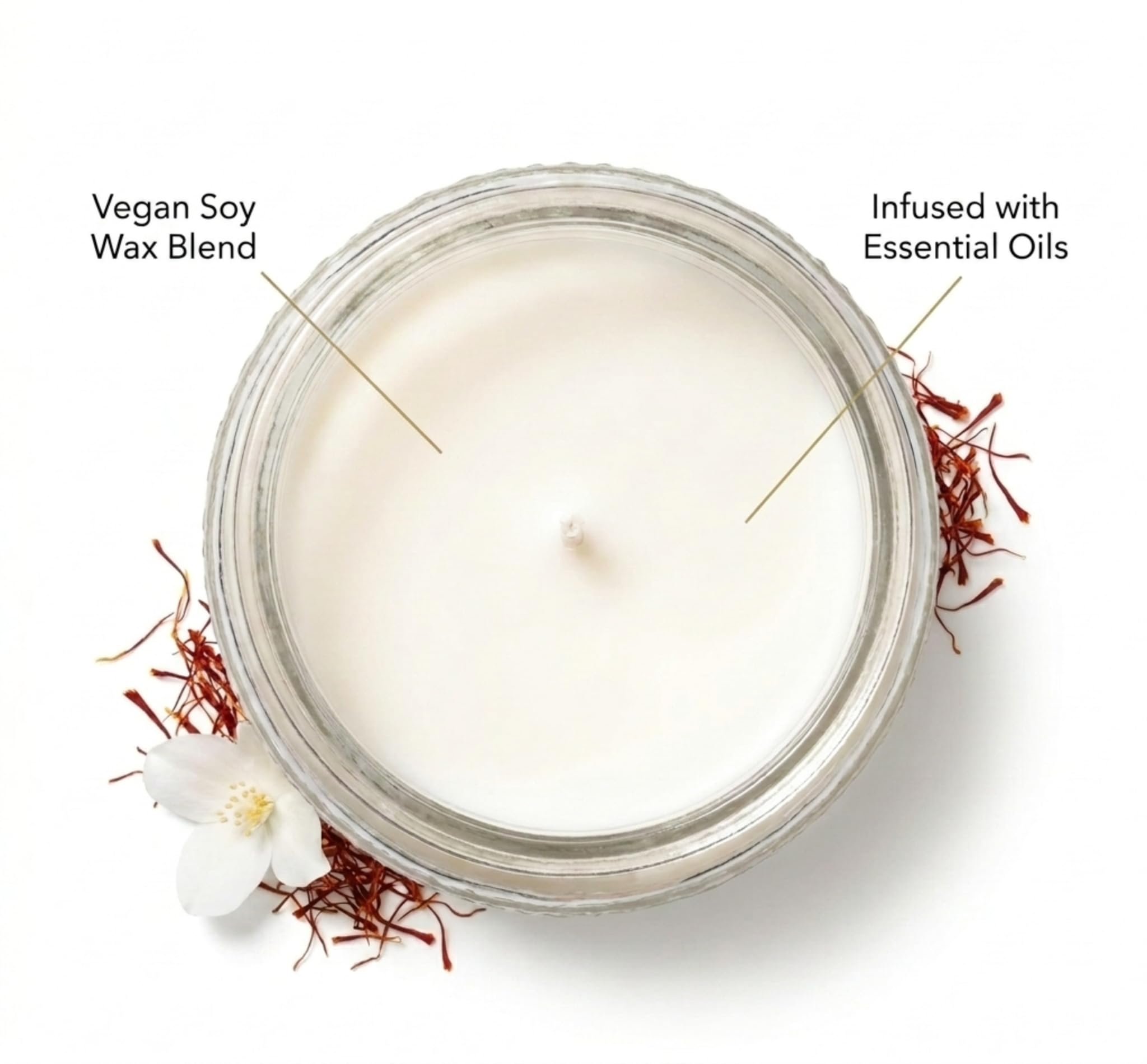 LEOBEN COMPANY candle next to a book showing 18oz scale and home styling benefit