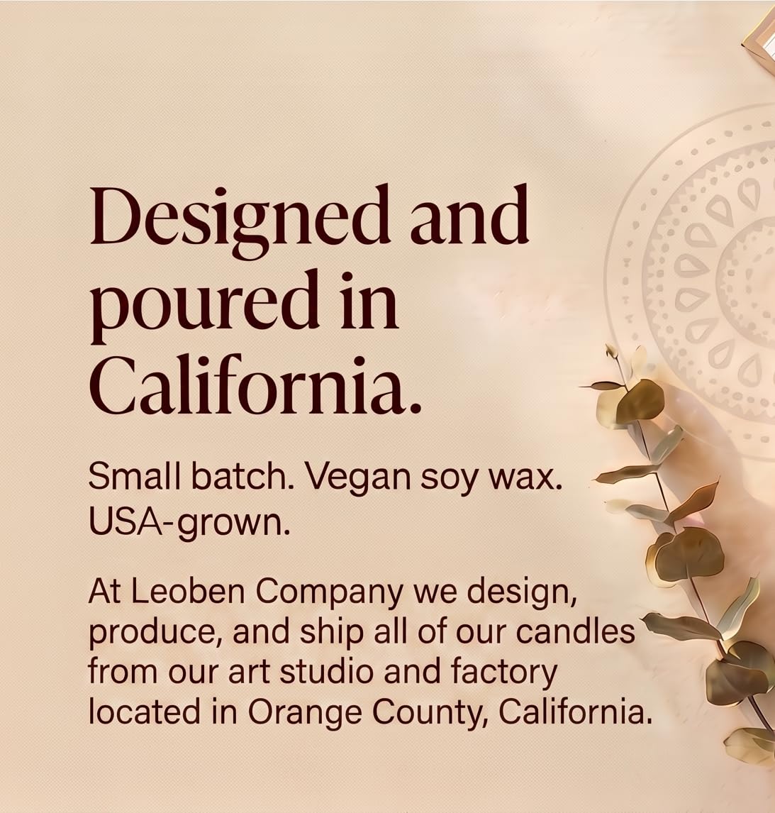 LEOBEN COMPANY label close-up with ‘poured in California’ detail and artisanal quality