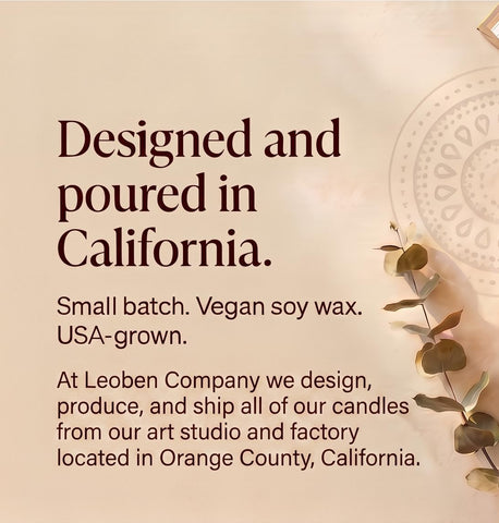 LEOBEN COMPANY label close-up with ‘poured in California’ detail and artisanal quality