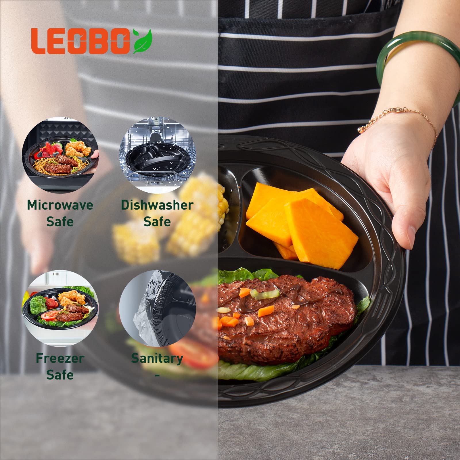 LEOBOX plate in buffet setting demonstrating easy serving and durable support