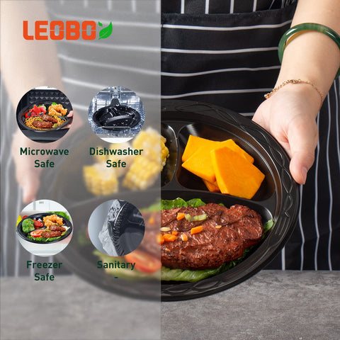 LEOBOX plate in buffet setting demonstrating easy serving and durable support