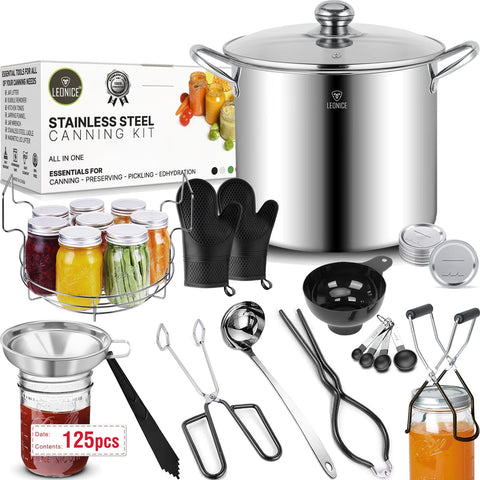 LEONICE canning pot front view showing capacity and sturdy base benefit