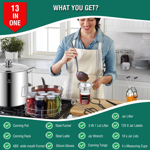 LEONICE full kit layout showing included tools for convenient canning benefit