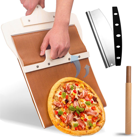 Leozzo front view 12-inch peel showing balanced wooden surface and easy transfer