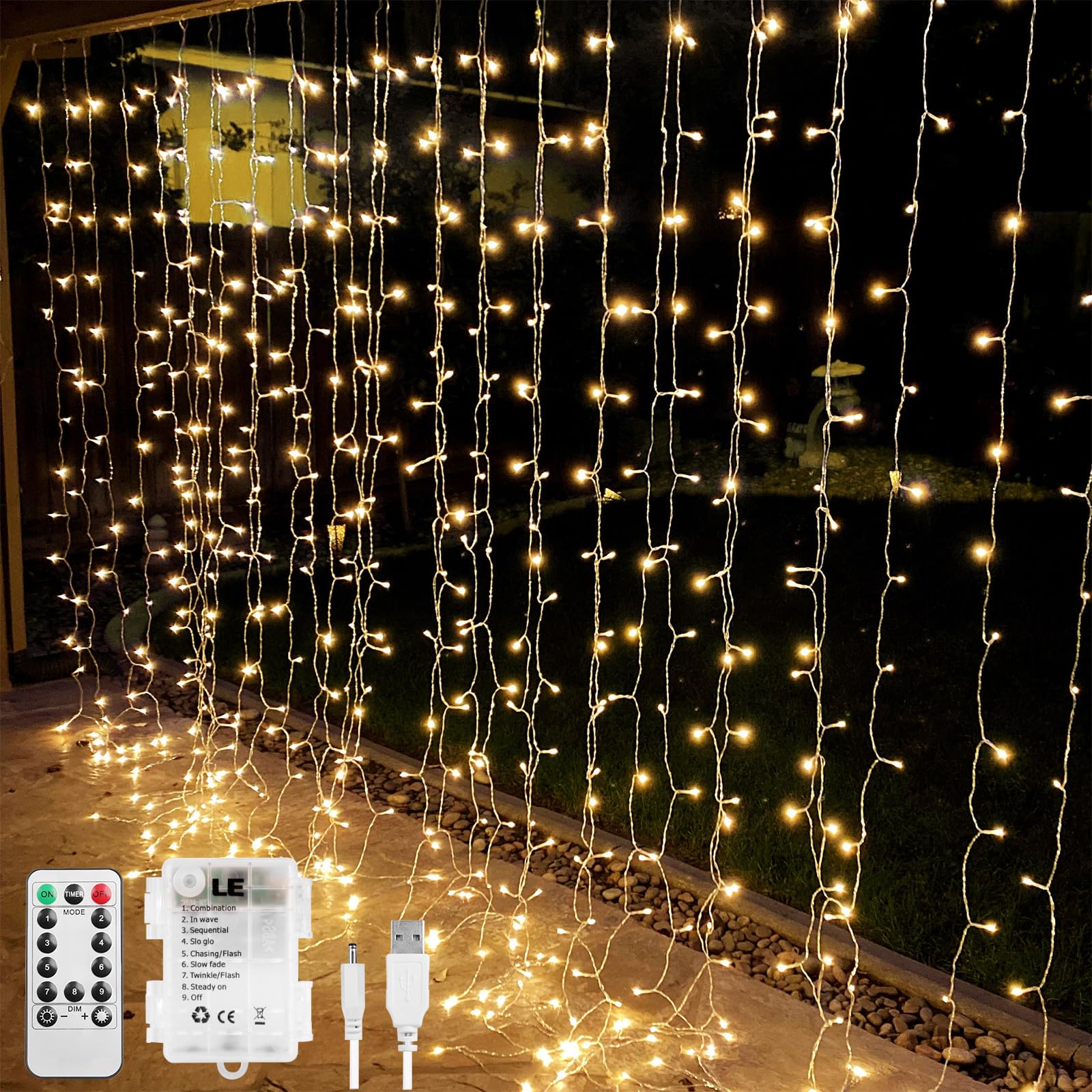 Lepro Lighting EVER curtain front view showing full cascade and ambient glow