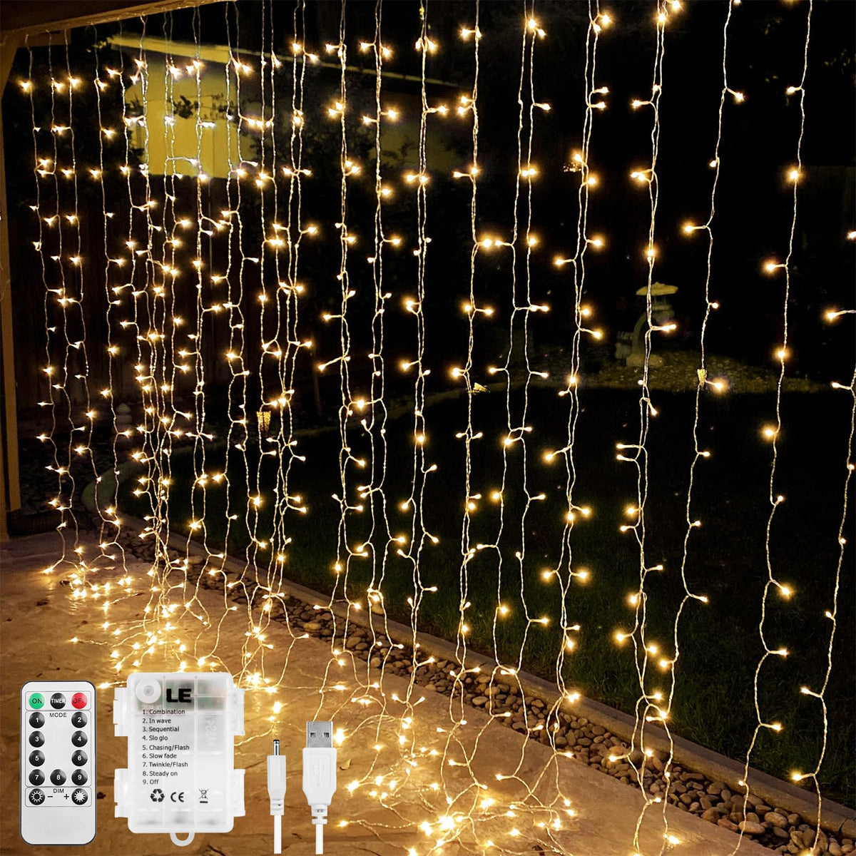 Lepro Lighting EVER curtain front view showing full cascade and ambient glow