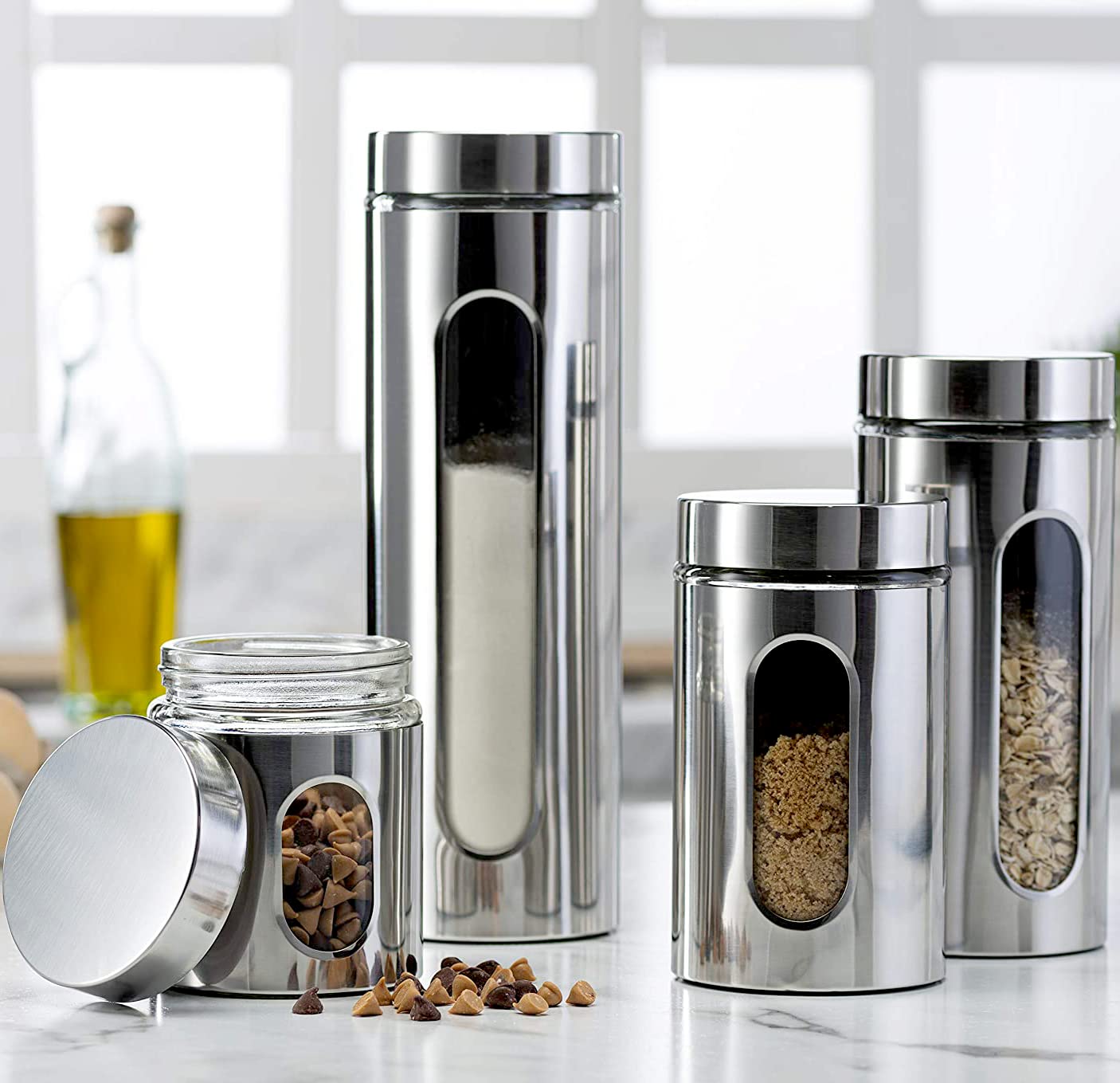 Le'raze canister set front view showing sleek countertop organization