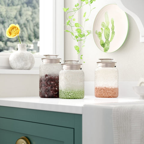 Le'raze jars filled with coffee beans demonstrating easy access and visual inventory