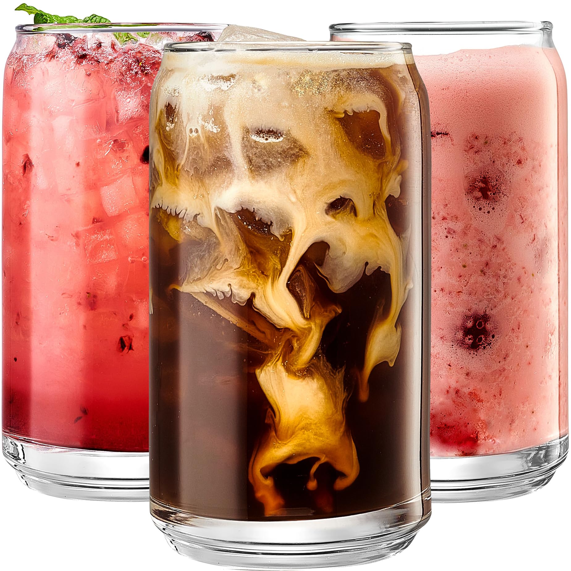 Le'raze front view of six clear can-shaped glasses showing modern style and versatility