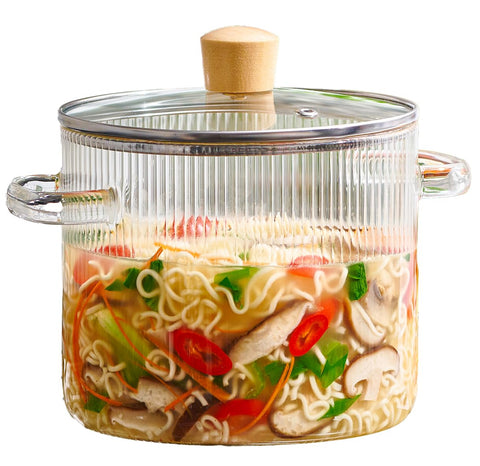 Le'raze clear glass pot front view showing elegant ribbed design and capacity benefit