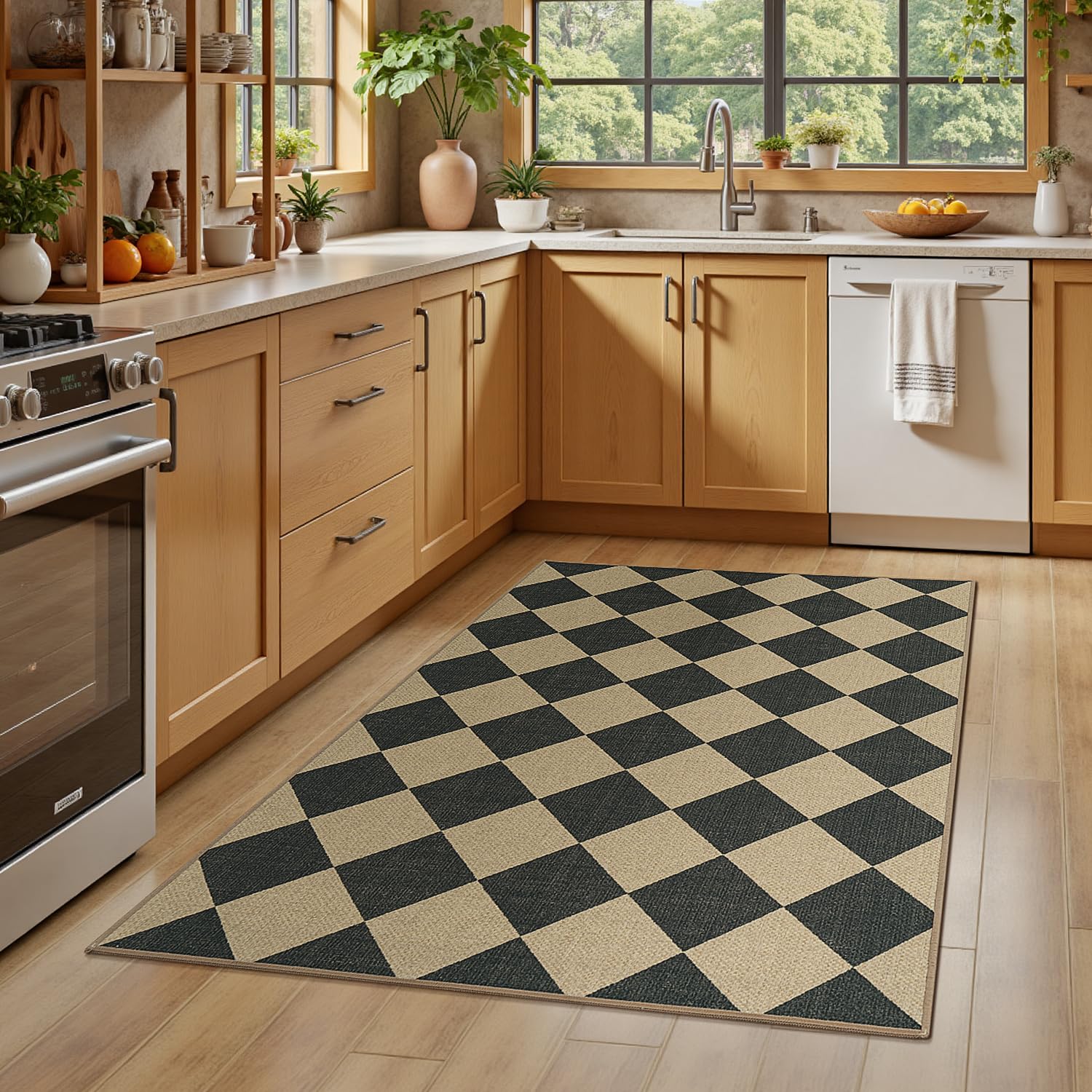 Lessymo rug sliding easily under a door showing low 0.2-inch profile benefit