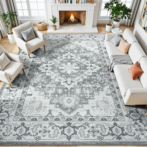 Lessymo front view of 8x10 rug showing vintage floral pattern for elegant styling