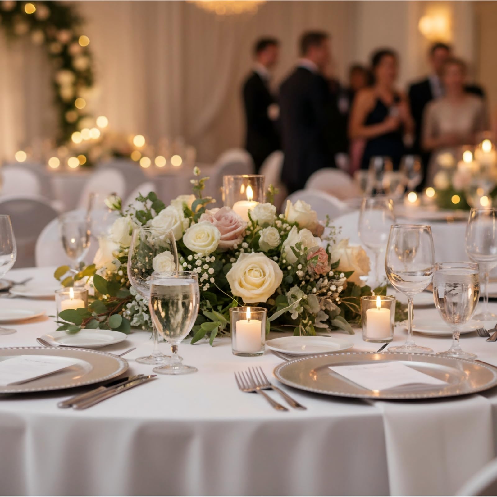 LETINE votives with tealights on table creating warm event ambiance