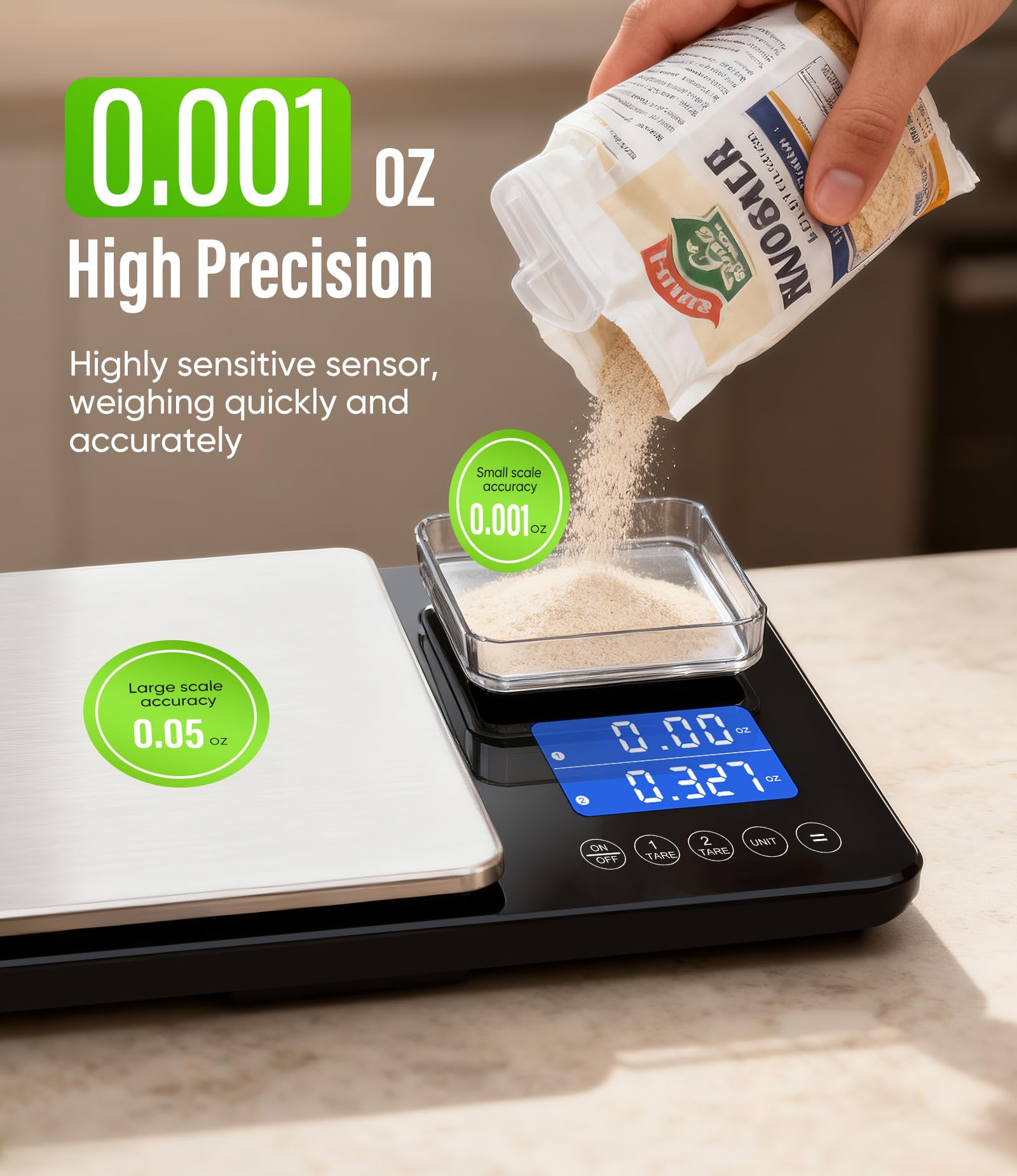 Letron mini scale close-up highlighting micro-precision for spices