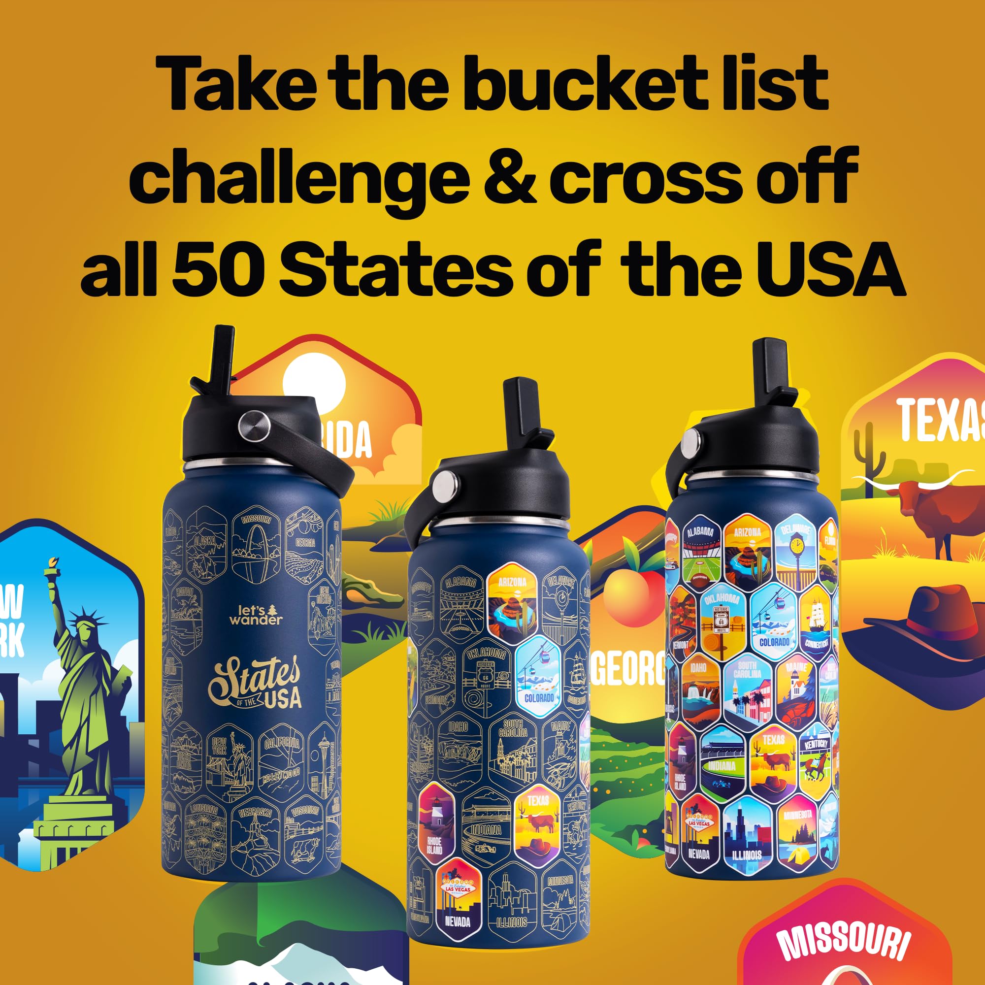 LET'S WANDER waterproof sticker sheet close-up illustrating collectible art