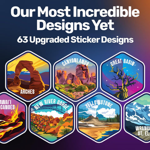 LET'S WANDER sticker sheet layout highlighting unique park artwork