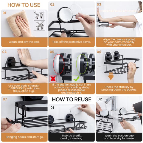 LEVERLOC shelf hooks holding a razor and loofah for organized access and convenient hanging