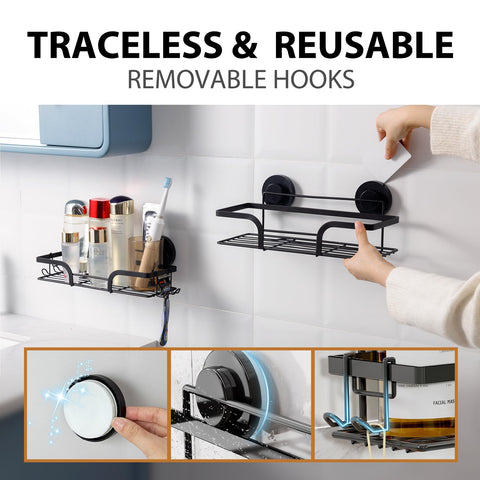 LEVERLOC lifestyle bathroom scene with shelves stocked, showing neat, accessible storage