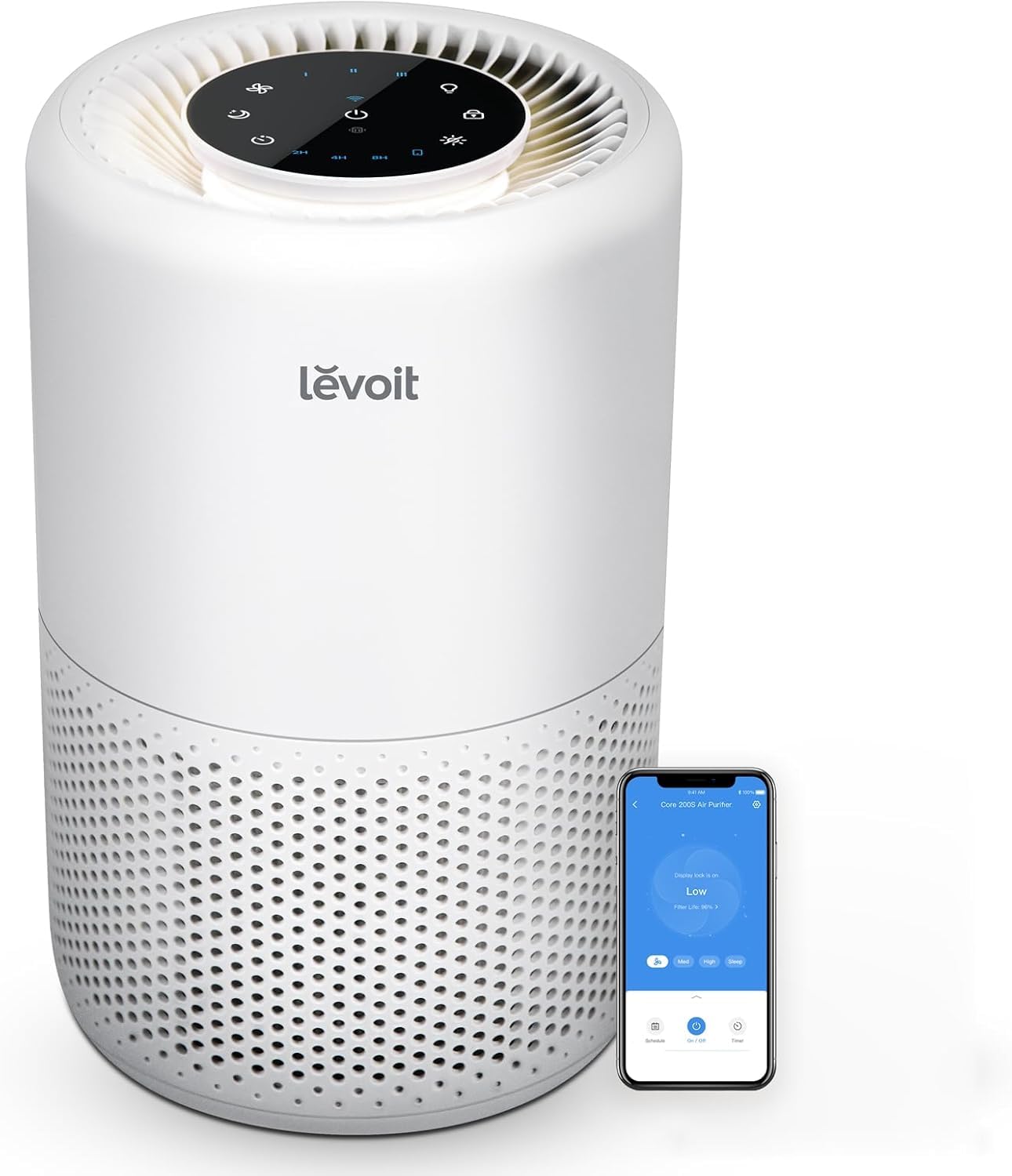Levoit front view showing compact purifier and clean aesthetic benefit