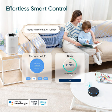 Levoit beside a chair showing scale and portability benefit