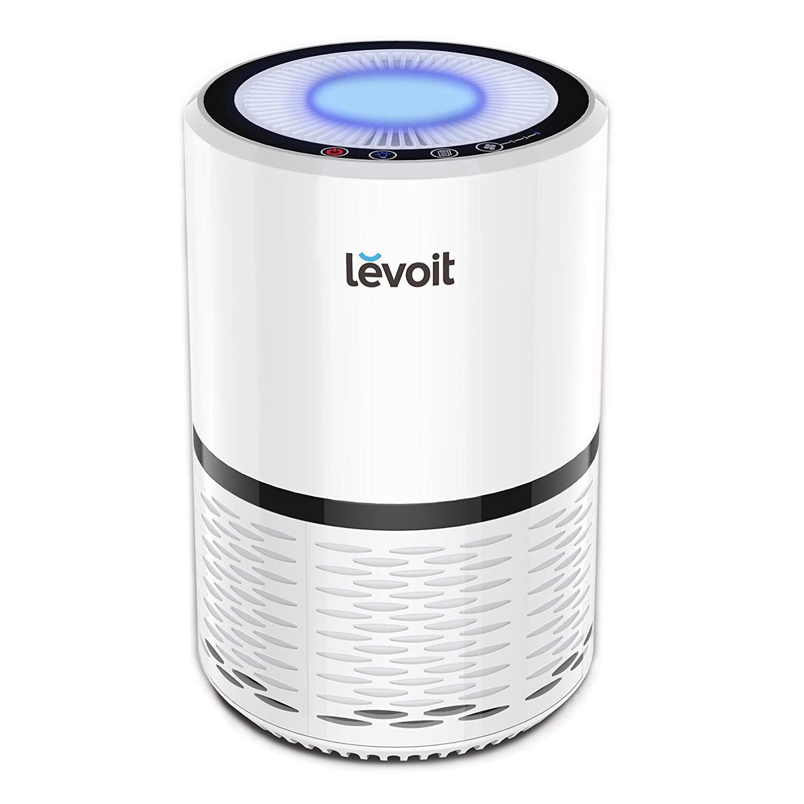 Levoit front view showing compact purifier and easy placement benefit