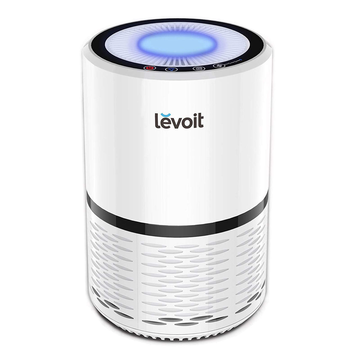 Levoit front view showing compact purifier and easy placement benefit