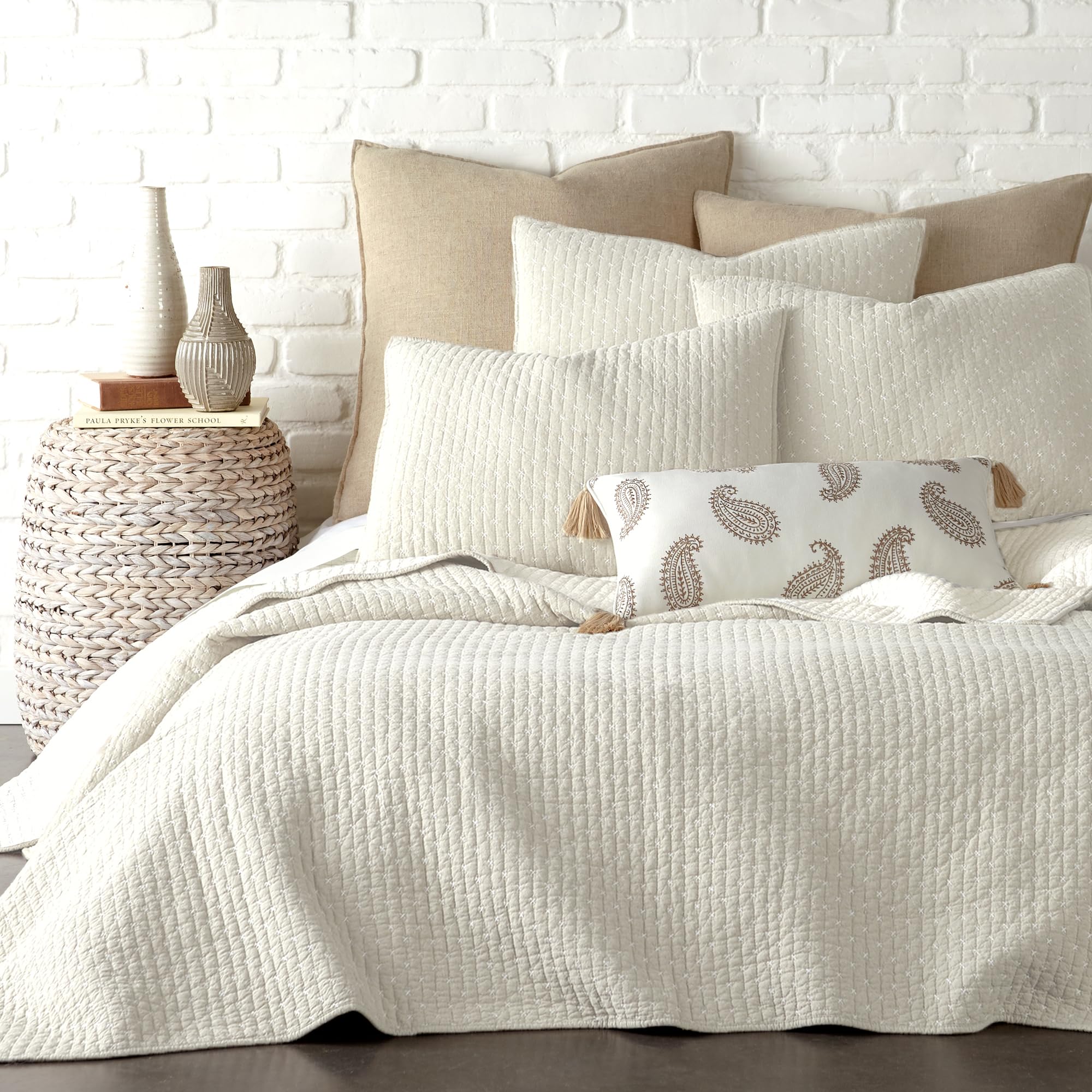 Levtex Home close-up of cross-stitch texture highlighting subtle handcrafted detail