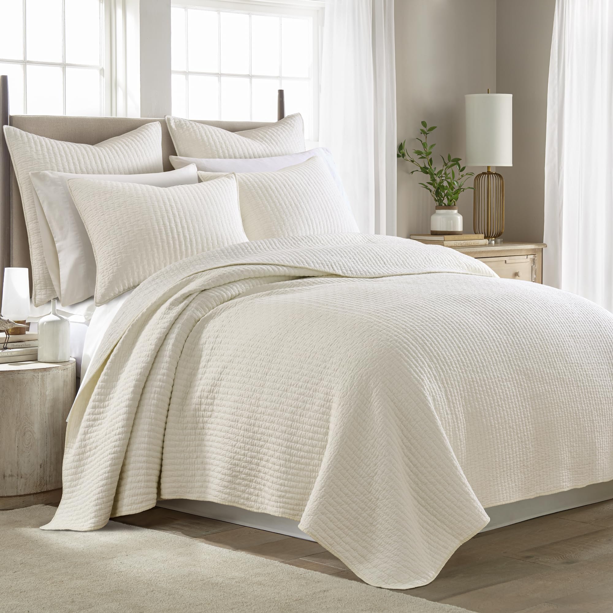 Levtex Home front view of cream king quilt showing calm, versatile design and comfort
